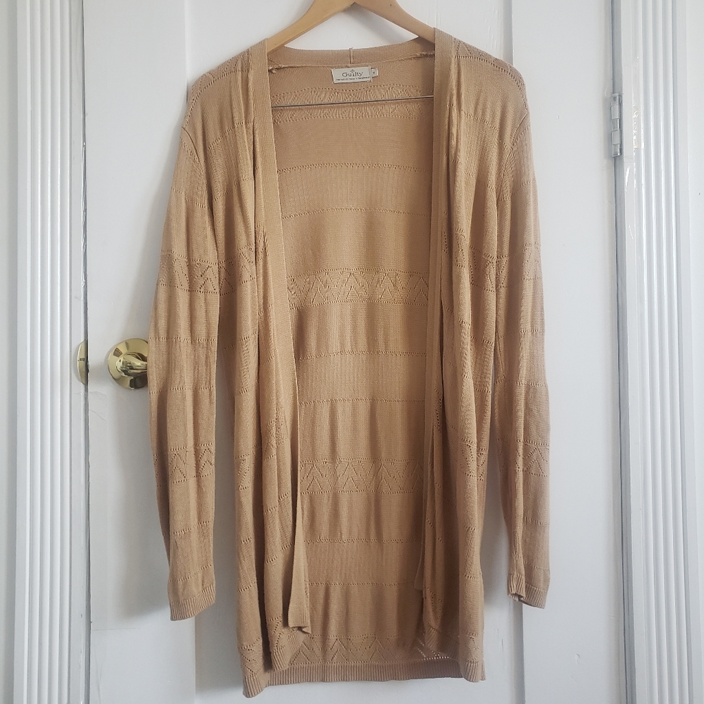 Long Sleeve Pointelle Knit Boho Viscose Cardigan Size S